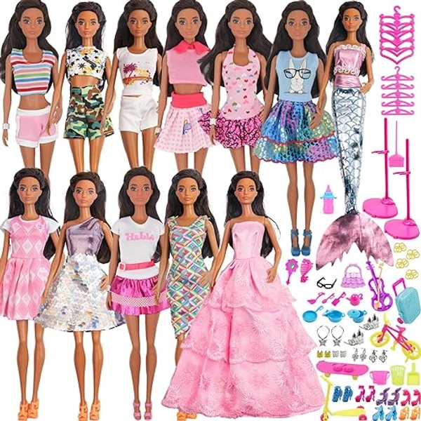 ZTWEDEN 90Pcs Doll Clothes and Accessories for 11.5 Inch Girl Dolls Set Contain 10 Different Handmade Party Doll Grown Outfits, 1 Handmade Wedding Dress, 1 Mermaid Dress, 78 Accessories for Girl Doll