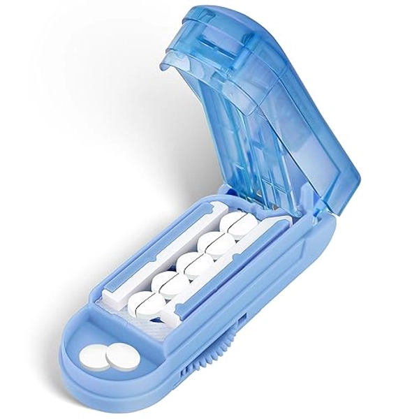 DUBSTAR Pill Cutter Splitter for Small and Tiny Pills, Multiple Pill Cutters for Small or Large Pills, Adjustable Pill Splitter with Centering Device and Blade Guard for Multi Tablets (Blue) - Pill Cutter - Blue