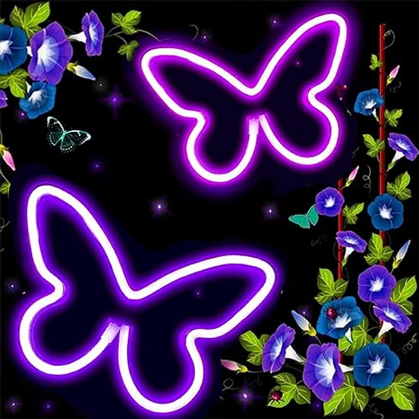 Butterfly Neon Sign for Bedroom,2 Pack Butterfly Led Neon Light USB/Battery Operated Wall Decor for Party, Birthday, Wedding, Holiday, Living Room, Bar, Bedroom, Indoor,Valentine Gifts (Purple Pink) - 2 Pack-Purple Pink