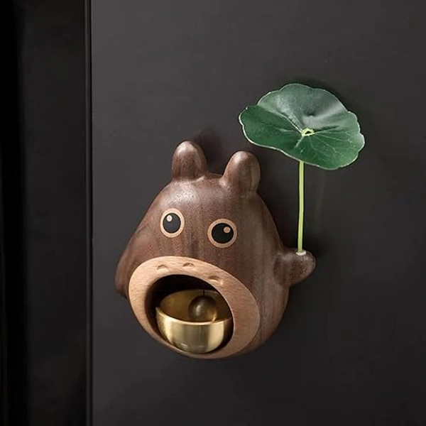 NADEnVIE Wood Door Bell Black Walnut Cartoon Doorbell Dopamine Wind Chime Suction Ornament WoodyBeing, Shopkeepers Bell Totoro Shape Shopkeeper Bell For Door Opening - US Warehouse