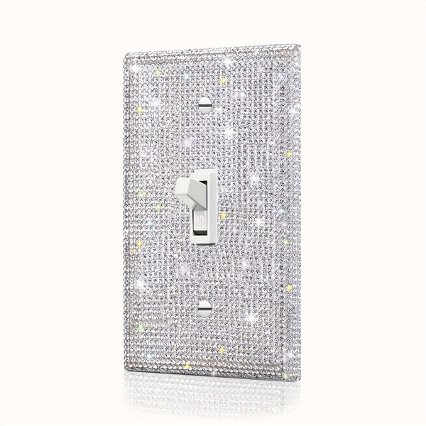 1pc Decorative Sparkling Rhinestone 2-Gang Toggle Switch Plate Cover, Polished Silver Finish, Screw-In Mounting, No Battery or Electricity Required, Bling Light Switch and Receptacle Outlet Covers