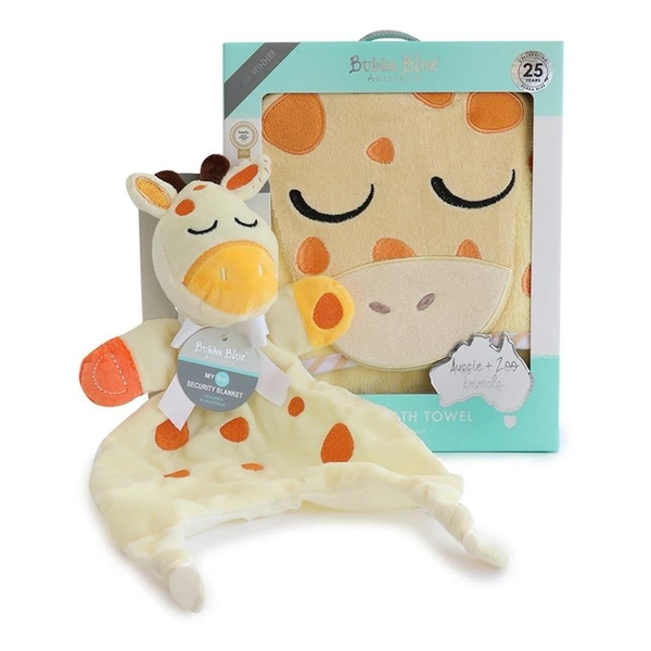 2 Piece Bubba Blue Giraffe Novelty Hooded Towel &amp; Security Blanket Combo