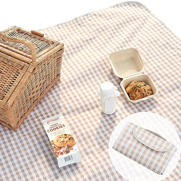 ESLA Picnic Blanket Waterproof Foldable in Large 80x60in and Extra Large 80x80in Cute Gingham Picnic Blanket Portable Compact Beach Blanket Oversized XL Outdoor Mat 234 ESLA - X-Large - Tan Gingham