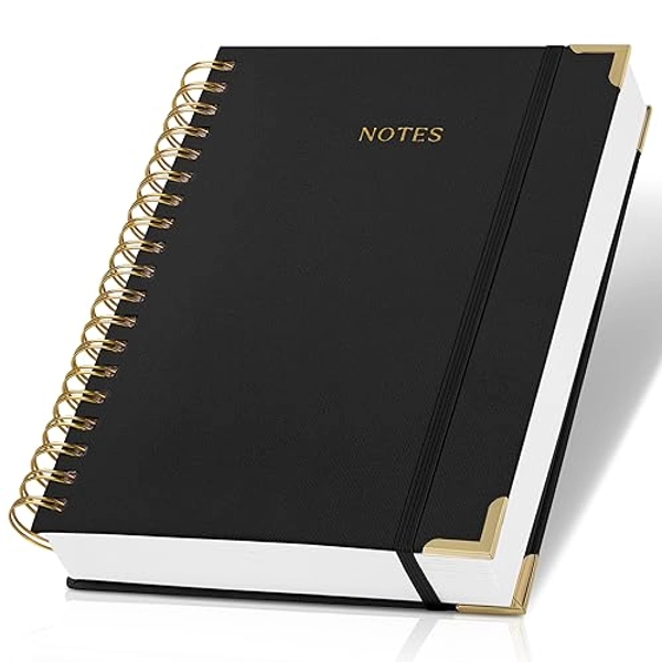 ZICOTO Aesthetic Thick Spiral Notebook Journal For Women in B5 Format - Modern Linen Hardcover Wide Ruled Note Book With 300 Lined Pages - Perfect For Writing And Staying Organized at Work or School - Black - B5
