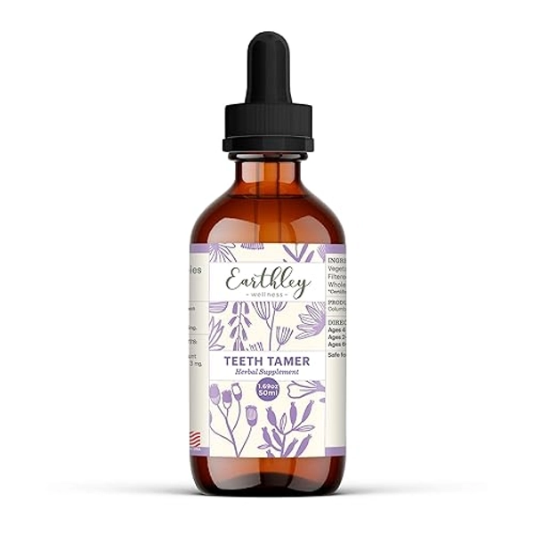 Earthley Wellness, Teeth Tamer, Natural Teething Relief, Soothes Drooling and Irritability Due to Teething or Toothaches, Pure, Organic Ingredients, Improved Label (1.69 oz)