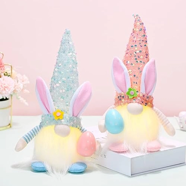 Osterdeko Wichtel Figuren Kleine, Beleuchteter Wichtel Ostern Mit Led, Osterwichtel Hase Rosa Mit Eier, Tisch Dekoration Ostern Weihnachten, Weihnachtsdeko Weihnachtswichtel Geschenke Kinder (B) - B