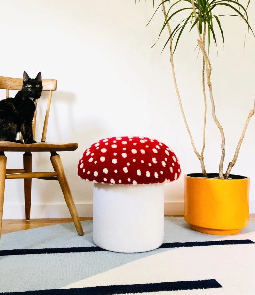 Mushroom Ottoman in Fly Agaric Wool