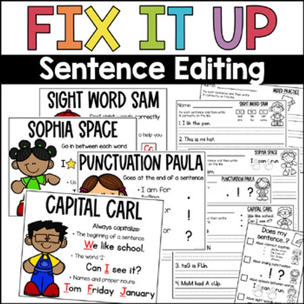 Fix It Up Sentences | Sentence Structure Practice | K-1 Writing