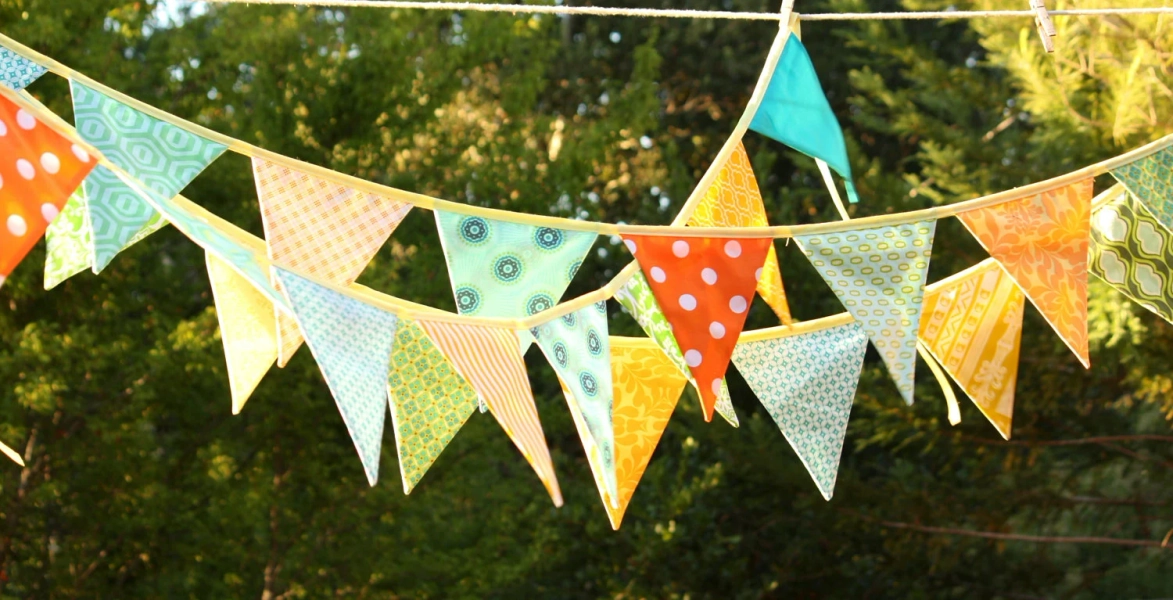 You Choose Your Length: Best Selling Item Colorful Fabric Bunting Banner Prop Decoration in Bright Colors Designer's Choice Best Seller
