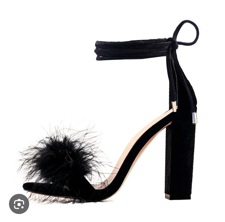 Richealnana Women's Fuzzy Cozy Strappy Open Toe Dress Artificial Feather Heeled Sandals https://a.co/d/ggBEZZb - Google Search