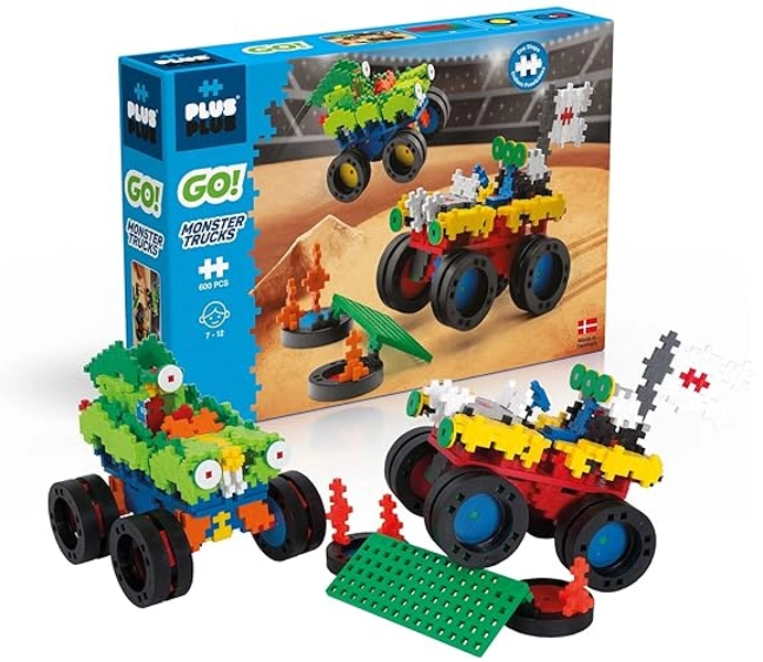 PLUS PLUS - Go! Monster Trucks - 600 Pieces - Creative Building and Construction Set - Mix of Colors and Accessories for Monster Trucks in a Box - Kids 7 to 12 Years - P7014