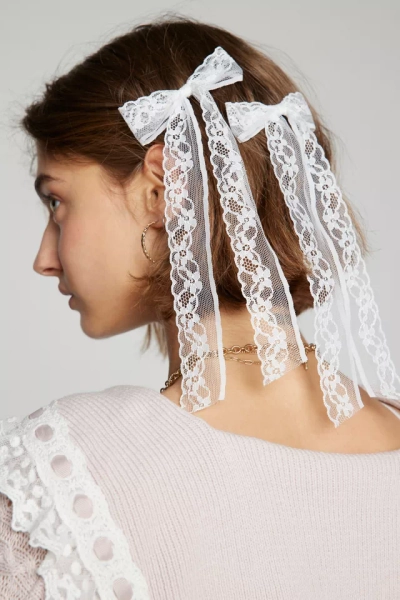 Lace Bow Barrette Set