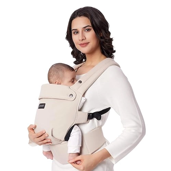 Momcozy Baby Carrier - Ergonomic, Cozy and Lightweight Carrier for 7-44lbs, Effortless to Put On, Ideal for Hands-Free Parenting, Enhanced Lumbar Support, Purehug for Infant to Toddler, Khaki - Cotton-Khaki