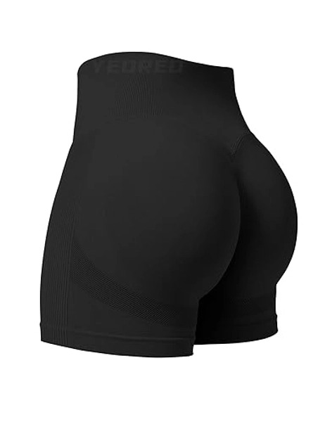 YEOREO Professional Women Workout Shorts 3.6" Scrunch Shorts Seamless High Waisted Contour Gym Yoga Biker Shorts - Black - Medium