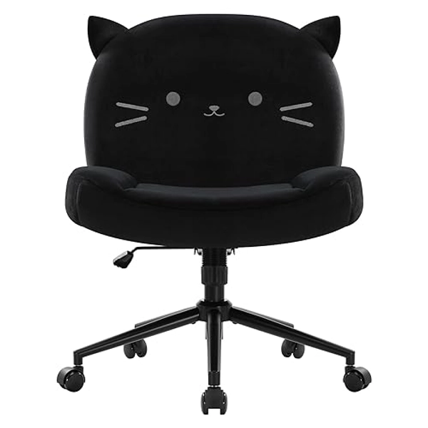 IWMH Armless Office Desk Chair with Wheels,Ergonomic Criss Cross Legged Computer Chair with Fabric Padded, Height Adjustable Wide Seat Vanity Chairs,Mid Back Task Chair for Home, Bedroom (Black) - Black