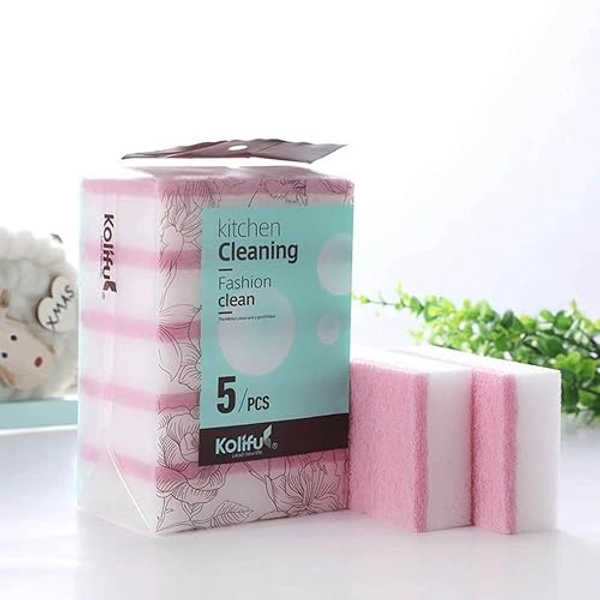 Kitchen Cleaning Sponges, 5 Pack Heavy Duty Scrub Sponges for Washing Dishes and Cleaning Kitchen, Non Scratch Scrub Sponges(Pink)