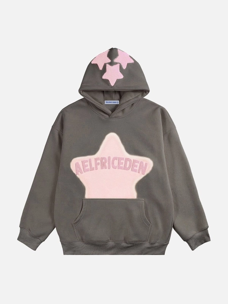 Aelfric Eden Vintage Embroidery Star Hoodie | Gunmetal Gray / XS
