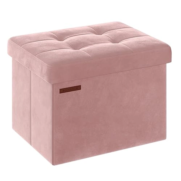 SONGMICS Storage Ottoman, Foldable Small Ottoman Foot Rest, 12.2 x 16.1 Inches Foot Stool, Ottoman with Storage, Load up to 286 lb, for Living Room, Bedroom, Dorm, Jelly Pink ULSF200R01 - Jelly Pink - 12.2"D x 16.1"W x 12.2"H
