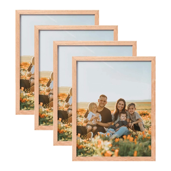 ATOBART 8x10 Set of 4 OAK Wood Picture Frame Solid Wooden Photo Frame Natural Wood Color Frames with Real Glass for Wall Mounting or Tabletop Living Room Bedroom Home Decor - OAK Wood - 8x10, set of 4