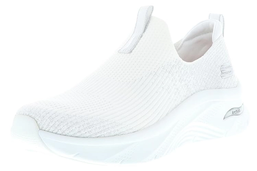 Skechers Damen Arch Fit D'lux Hausschuh - 38 EU - Weißer Silberfarbener Strickbesatz