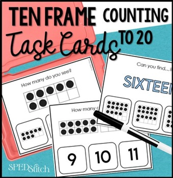 Special Education Math Counting to 20 with Ten Frames Task Cards for Life Skills