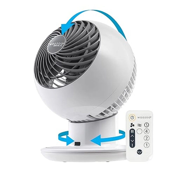 IRIS USA WOOZOO Fan with Remote, Oscillating, Desk, Table Air Circulator, Globe Fan, 5 Speeds, 82ft Max Air Distance, 90° Adjustable Tilt, 30 db Low Noise, New 2023 Model - 5 Speed Fan - White