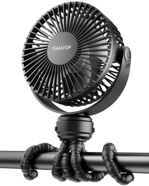 Gaiatop Mini Portable Stroller Fan, Battery Operated Small Clip on Fan, Detachable 3 Speed Rechargeable 360° Rotate Flexible Tripod Cooling Fan for Car Seat Crib Treadmill Travel Black - black