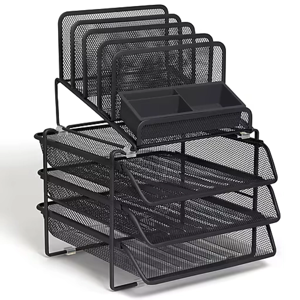 TRU RED™ All-In-One 10-Compartment Wire Mesh Compartment Storage, Matte Black (TR57530)