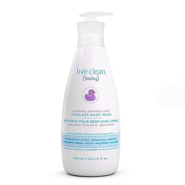 Live Clean Baby Tearless Baby Wash, Soothing Oatmeal Relief, White, 750 ml (Pack of 1) - Baby Wash