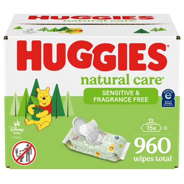 Huggies Natural Care Sensitive Baby Wipes, Unscented, 15 Flip-Top Packs, 960 Wipes