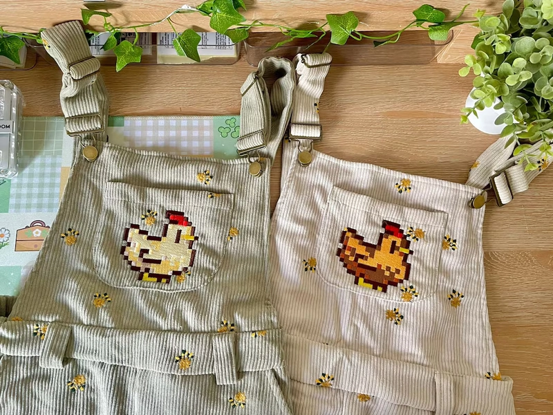 Chicken Stardew Valley Floral Overalls Pants / Embroidery Overalls, Overalls Stardew - Etsy