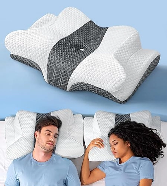 Sleep Doctor Approved Cervical Neck Pillow for Sleeping, Ergonomic Contour Side Sleeper Pillows for Adults, Cooling Orthopedic Pillow for Pain Relief Support, Memory Foam Pillows Back Stomach Sleepers - Dark Gray