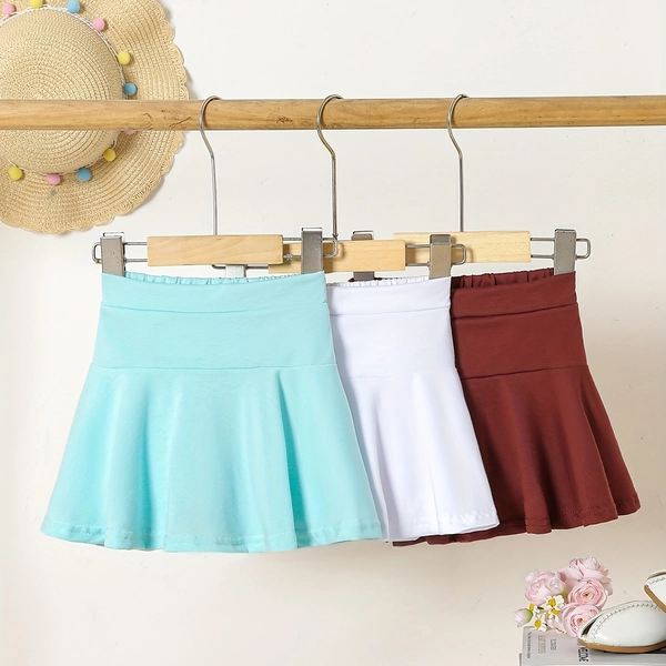 3-Pack Girls' Summer Fashion Solid Color Pleated Beach Skirts, Casual Style Knit Fabric Culottes with High Stretch, Regular Fit Polyester Skirts for Performance and Play