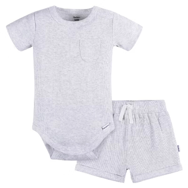 Gerber Baby Boys' Bodysuit and Shorts - Grey Heather - 24 Months - 2-Piece