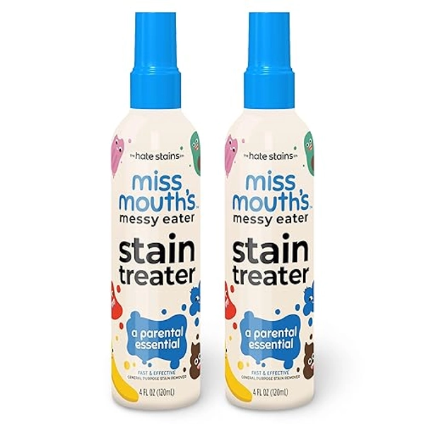 Miss Mouth's Messy Eater Stain Treater Spray - 4oz 2 Pack Stain Remover - Newborn & Baby Essentials - No Dry Cleaning Food, Grease, Coffee Off Laundry, Underwear, Fabric - 2 pack