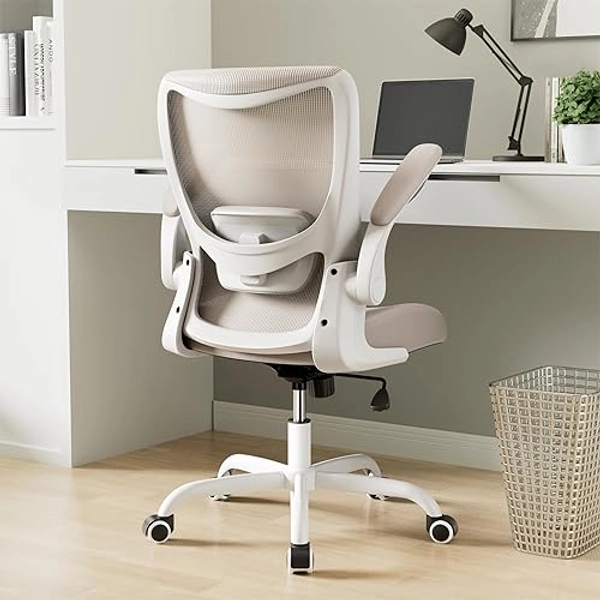 MUXX.STIL Office Chair, Ergonomic Desk Chair with Adjustable Lumbar Support and Flip up Armrest, Breathable Mesh Computer Chair for Home Office, Khaki - Khaki