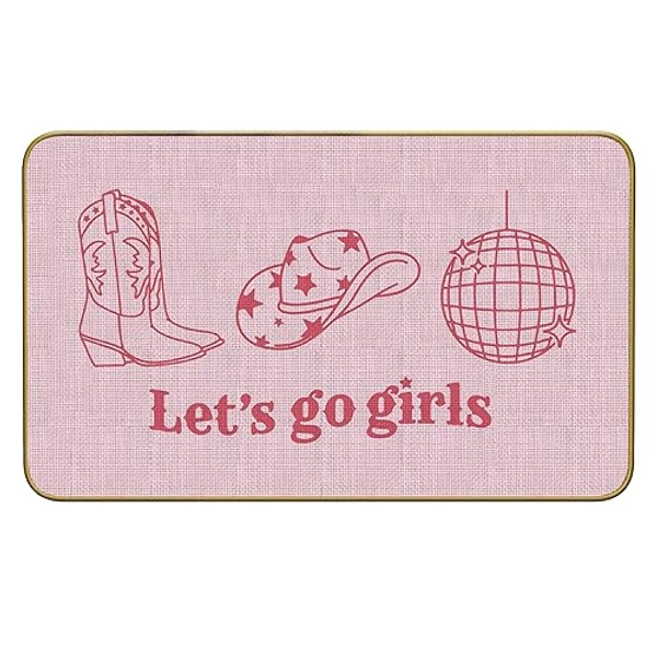 Mingnei Funny Pink Preppy Let's Go Girls Doormat Door Mat for Home Kitchen Entrance,Cowgirl Mat, Western Cowgirl Boots Disco Floor Mats for House Front Indoor Outdoor Rug 30 x 17 Welcome Mat (Color-1)