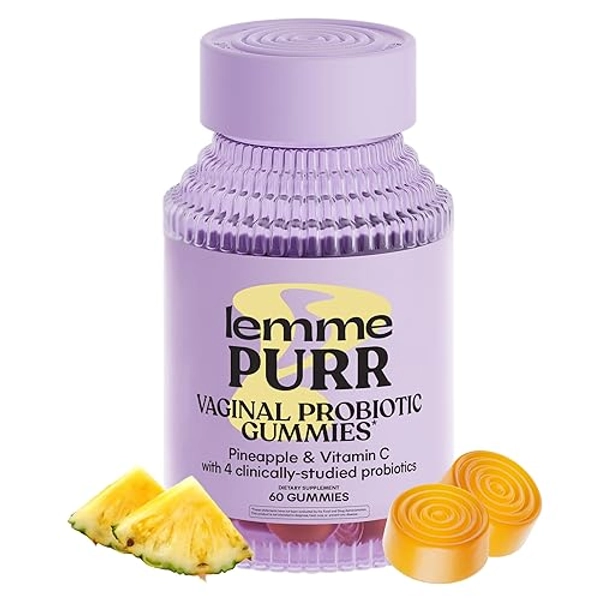 Lemme Purr Vaginal Probiotic Gummies for Women - Balanced pH, Healthy Odor, Yeast Balance & Flora Support + Vitamin C for Immune Health - Tasty Pineapple (60 Count) - 60 Count (Pack of 1)