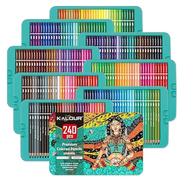 KALOUR Professional Colored Pencils,Set of 240 Colors,Artists Soft Core with Vibrant Color,Ideal for Drawing Sketching Shading,Coloring Pencils for Adults Artists Beginners