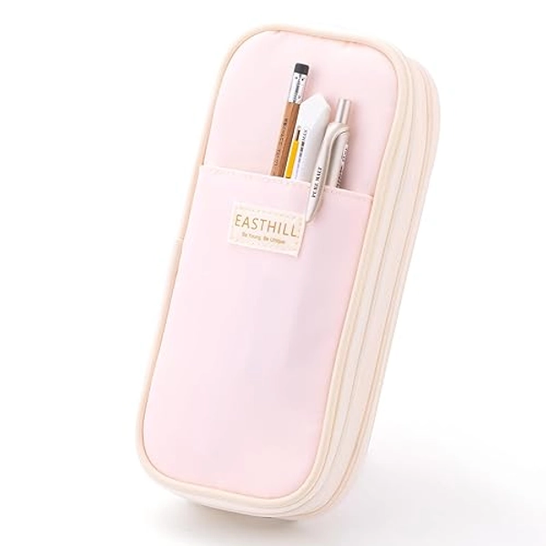 EASTHILL Big Capacity Pencil Case Large Pencil Pouch Stationery Pen Bag for Teen Girls-Pink - Pink
