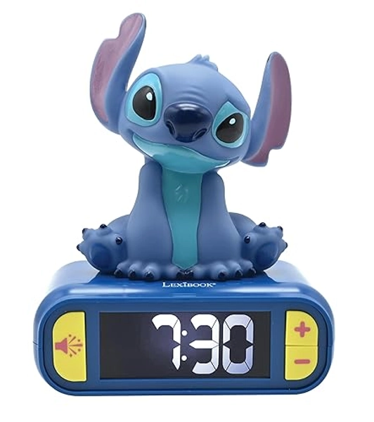 Lexibook, Disney Stitch, Stitch Nightlight Alarm Clock, Sounds and Melodies, LCD Backlit Screen, Luminous, Snooze, Blue, RL800D - Disney Stitch - Stitch