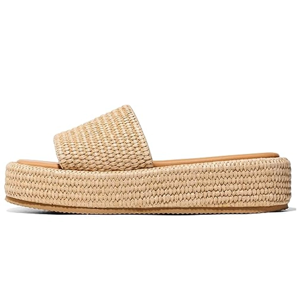 Erocalli Women's Cute Wedge Espadrille Sandals - Brown, Summer Beach Raffia, Comfortable Open Toe Dressy - 8 - 1 Brown