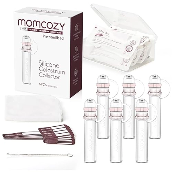 Momcozy Colostrum Collector Reusable Breast Milk Collector with Storage Case and Cotton Wipe, Portable Colostrum Container BPA Free, Multi-Use Collector 5ml-6pcs - 6 Count