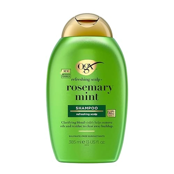 OGX refreshing scalp+ Rosemary Mint Shampoo (385 ml), klärendes Haarshampoo, das hilft, Öle und Rückstände sichtbar zu entfernen, für alle Haartypen, insbesondere für fettiges Haar und Kopfhaut