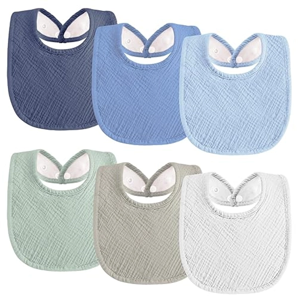 Muslin Baby Bibs 6-Pack Baby Drool Bandana Bibs for Baby Girls Boys Infant Newborn Toddler Drooling and Teething - Blue_square_ca