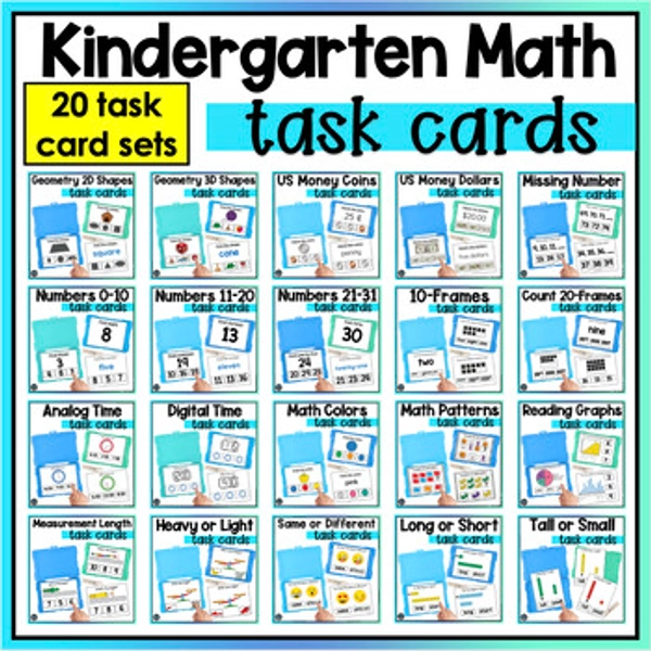 Kindergarten Math Skills Task Cards Centers Special Education Work Boxes Bundle