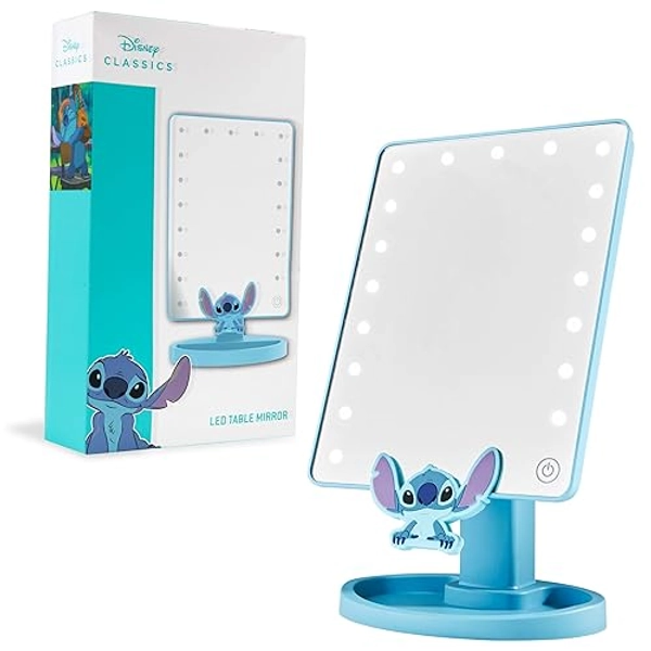 Disney Stitch Vanity Mirror with Trinket Girls Tray LED Table Mirror Touch Screen Light Make Up Gifts for Teenagers (Blue) - Blue