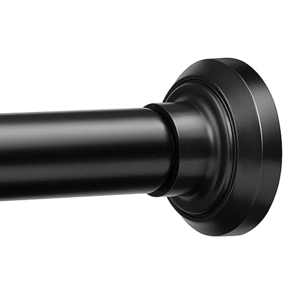 Matte Black Shower Curtain Rod 33 to 72 Inches, 1 Inch Stainless Steel Adjustable Spring Tension Rods No Drill for Bathroom, Closet, Window, Room Divider, Never Rust, Non Slip - Black - 33-72