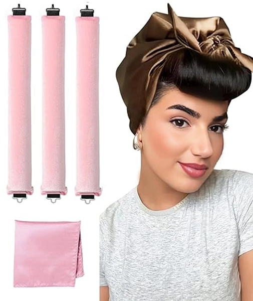 YOSHUYUKI Velvet Overnight Curls Heatless Hair Curler No Heat Satin Heatless Curling Rods Foam Sponge Hair Rollers for Short Long Hair to Sleep in Hair Care Styling Tools - Light Pink - Light Pink