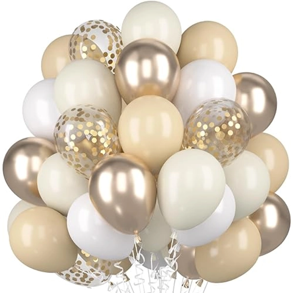 Luftballons Beige Sandweißer, 60 Stück Champagner Gold Mattes Weiß Helium Ballon, Aprikose Creme Weiss Nude Gold Konfetti Latex Ballons für Boho Geburtstag Hochzeit Frauen Abschluss Party Babyparty - Champagnergold, Vintageweiß